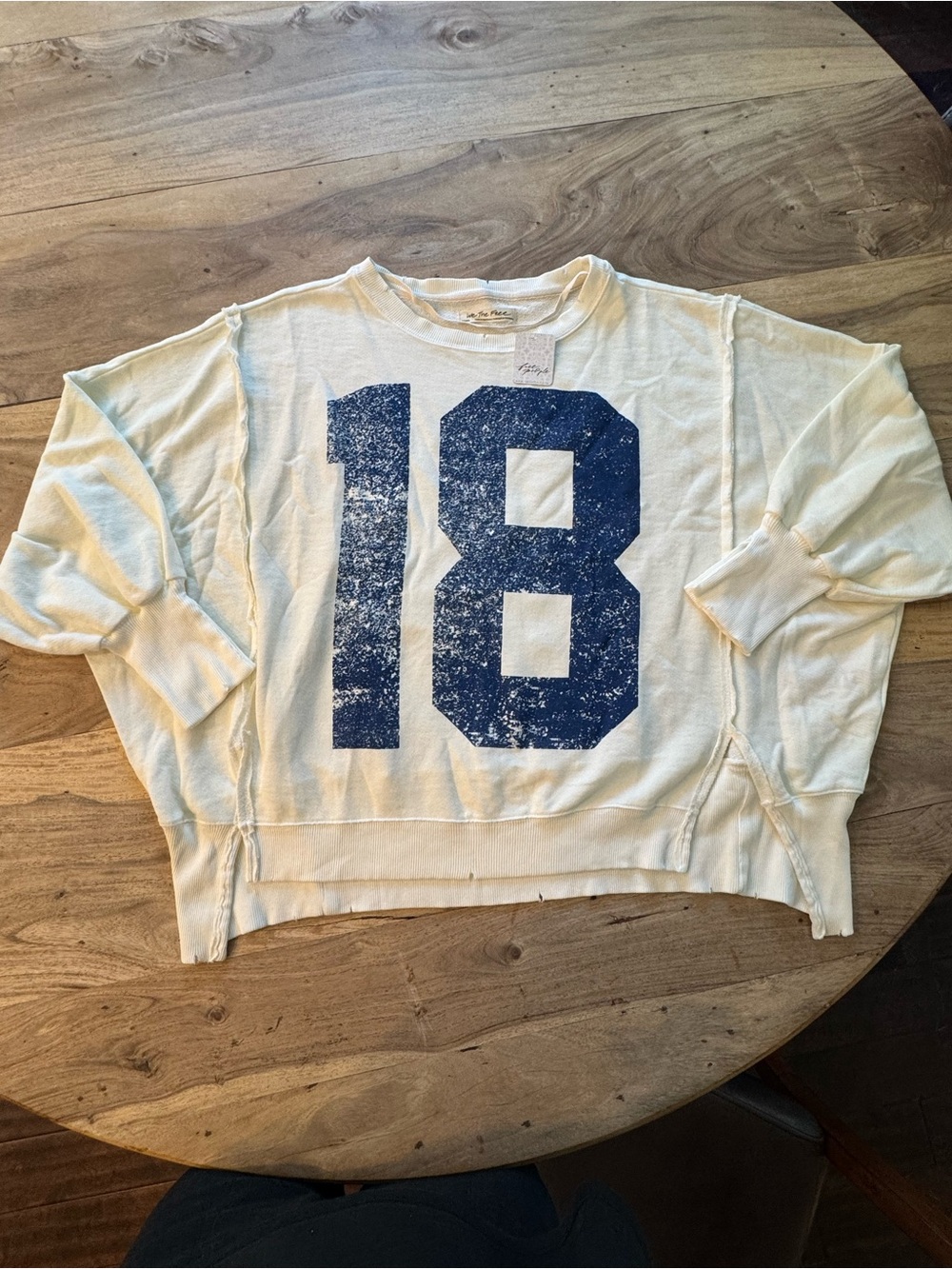 Free People - Camden Sweatshirt with Navy '18' Graphic | size small - Picture 2 of 4